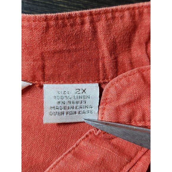 Tweeds Woman Orange  Linen tunic Blouse button front 3/4 sleeves  Size 2X - Picture 8 of 10